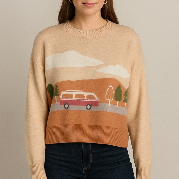 Debut Retro Scenic Sweater with Van Design - Picture 2 of 10